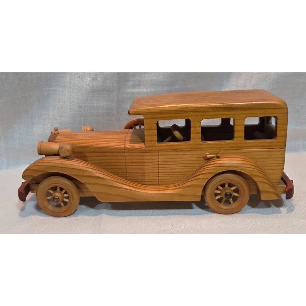 Vintage Handmade Wooden 1930s Classic Sedan Car Model Sculpture 12